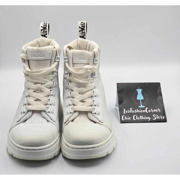 Dr Martens Women White White Canvas Combs Combat Chunky Platform Boots Sz 8 2520 - Picture 4 of 16